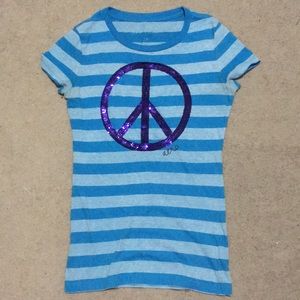 Aeropostale Blue Striped Peace Sign Shirt